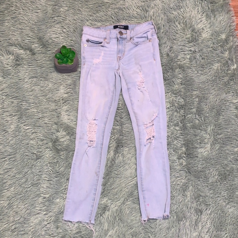 light blue ripped jeans, from aeropostale